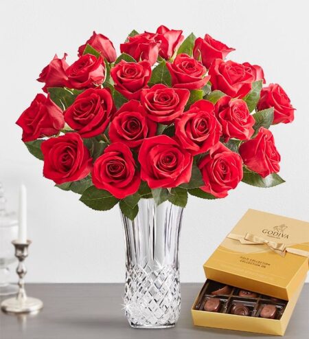 Two Dozen Red Roses with Luxury Posh Vase