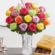 Two Dozen Assorted Roses with Luxury Posh Vase