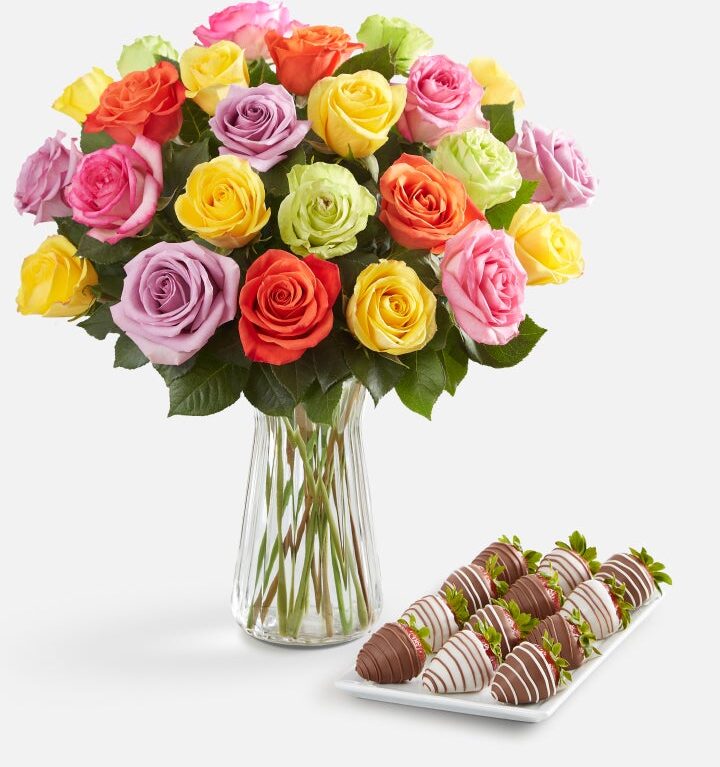 Assorted Roses & Drizzled Strawberries